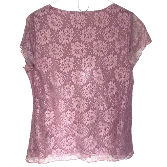 Apt 9 Y2K Lace Babydoll Top Womens Large Pink Short Sleeve Fairy Feminine - Picture 7 of 8